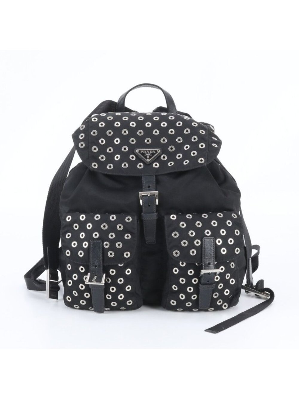 Prada Tessuto Nylon Perforated Leather Backpack Black